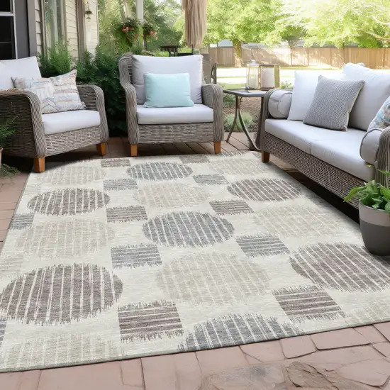Ivory Brown And Gray Geometric Washable Indoor Outdoor Area Rug Photo 7
