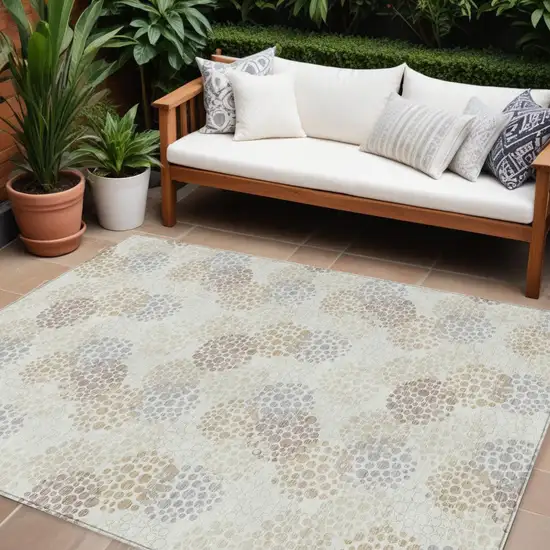 Ivory Brown And Gray Polka Dot Washable Indoor Outdoor Area Rug Photo 1