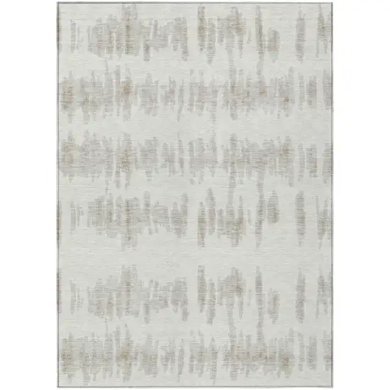 Ivory Brown And Gray Striped Washable Indoor Outdoor Area Rug Photo 2