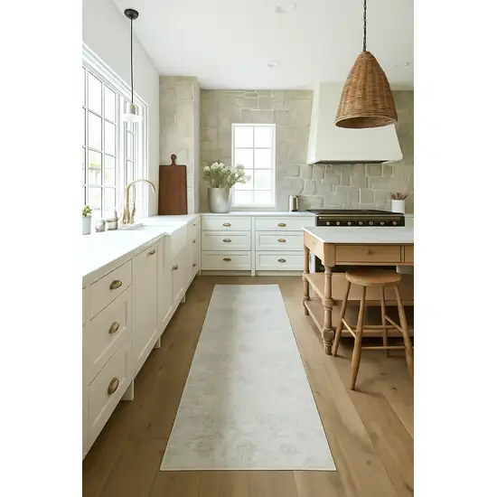 2' X 8' Ivory Distressed Ikat Pattern Runner Rug Photo 3