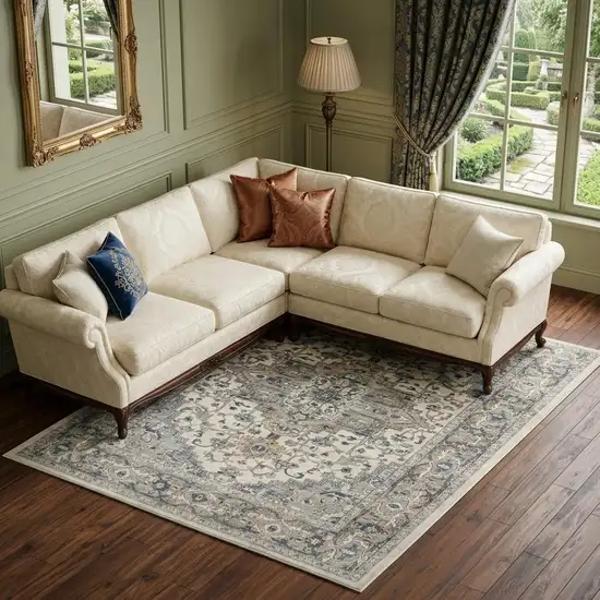 Ivory Floral Power Loom Area Rug Photo 1