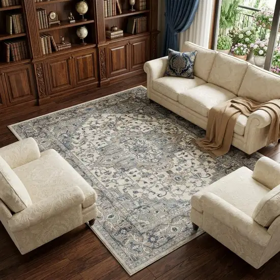 Ivory Floral Power Loom Area Rug Photo 1