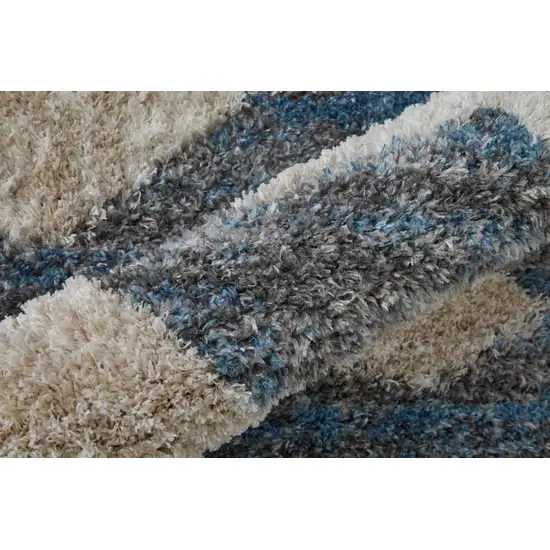 Ivory Gray And Blue Chevron Power Loom Stain Resistant Area Rug Photo 7