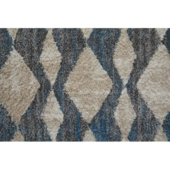 Ivory Gray And Blue Chevron Power Loom Stain Resistant Area Rug Photo 8