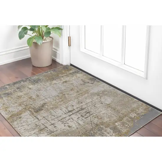 Ivory Gray and Brown Abstract Power Loom Worn Faded Area Rug Photo 1