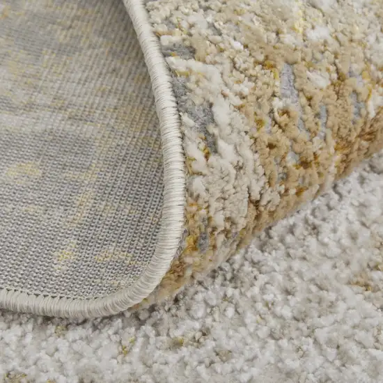 Ivory Gray and Brown Abstract Power Loom Worn Faded Area Rug Photo 4