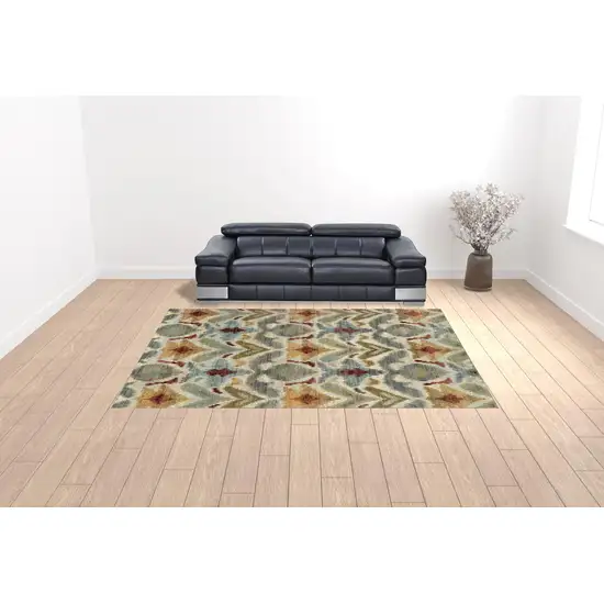 Ivory Grey Rust Gold And Blue Abstract Power Loom Stain Resistant Area Rug Photo 2