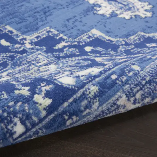Ivory Navy Blue and Beige Floral Medallion Area Rug Photo 9
