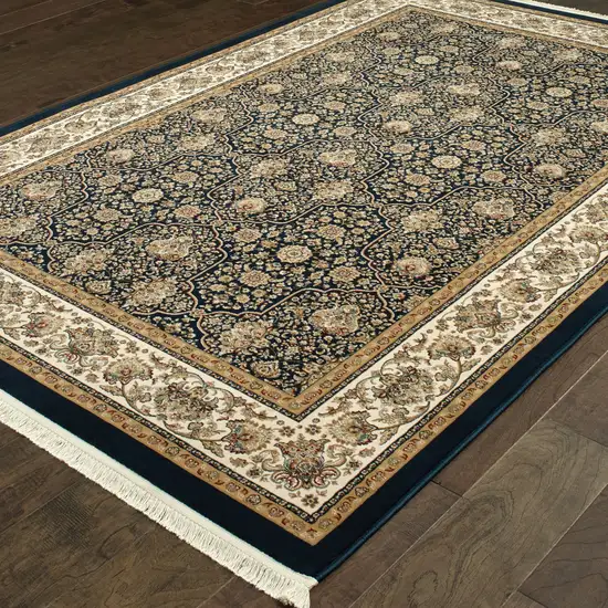 Ivory Oriental Area Rug With Fringe Photo 7