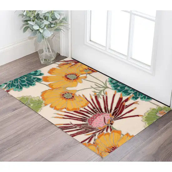 Ivory Red and Orange Floral Hand Carved Handmade Area Rug Photo 1