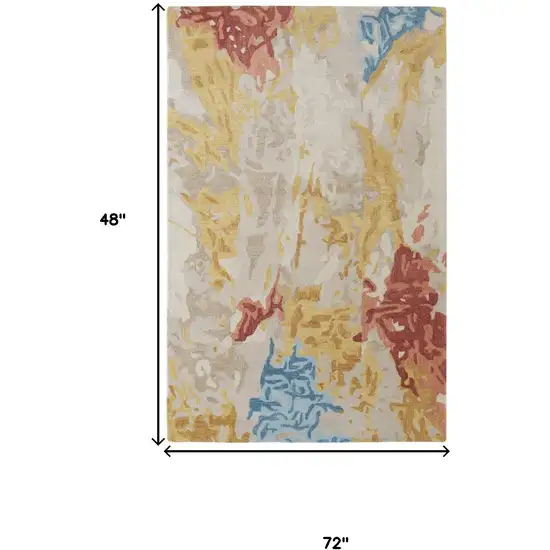Ivory Yellow And Blue Wool Abstract Tufted Handmade Stain Resistant Area Rug Photo 7