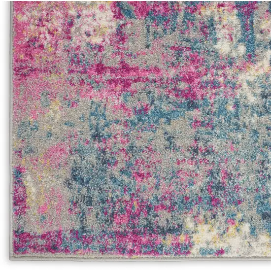 6' Ivory And Blue Abstract Runner Rug Photo 9