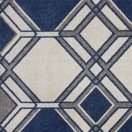 Ivory or Denim Geometric Hexagon UV Treated Accent Rug Photo 3