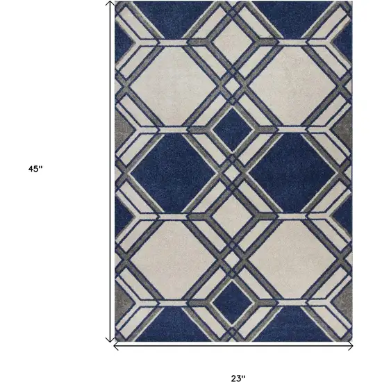 Ivory Or Denim Geometric Hexagon Uv Treated Accent Rug Photo 3