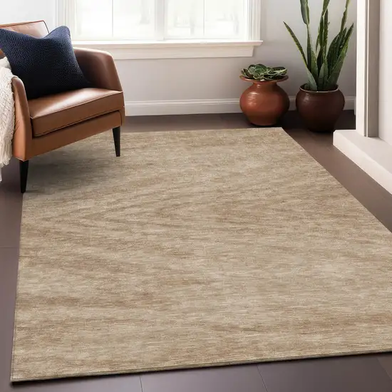 Khaki And Brown Abstract Washable Indoor Outdoor Area Rug Photo 9
