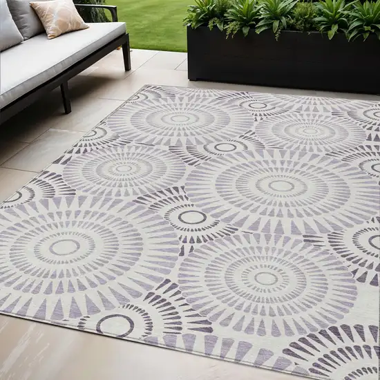 Lavender And Ivory Geometric Washable Indoor Outdoor Area Rug Photo 1