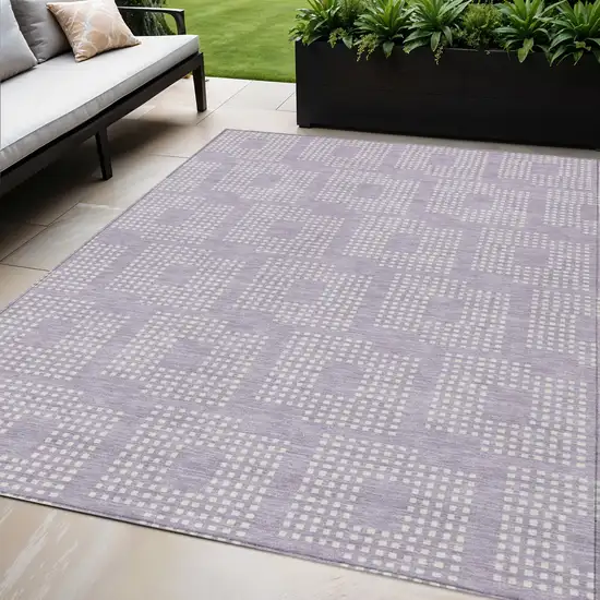 Lavender And Ivory Geometric Washable Indoor Outdoor Area Rug Photo 1