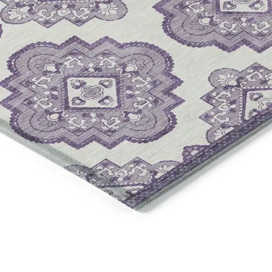 Lavender And Ivory Medallion Washable Indoor Outdoor Area Rug Photo 5