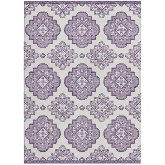Lavender And Ivory Medallion Washable Indoor Outdoor Area Rug Photo 6