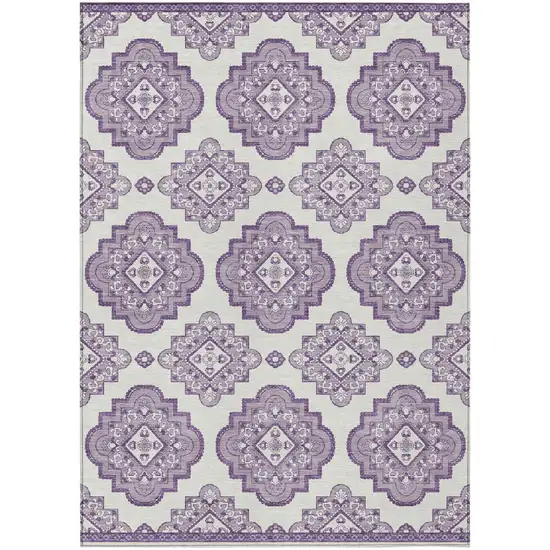 Lavender And Ivory Medallion Washable Indoor Outdoor Area Rug Photo 2