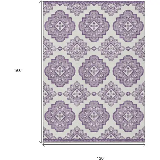 Lavender And Ivory Medallion Washable Indoor Outdoor Area Rug Photo 3