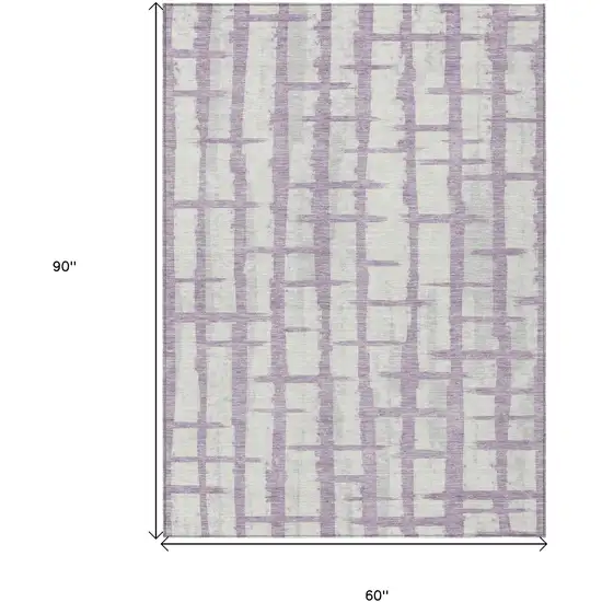 Lavender And Ivory Striped Washable Indoor Outdoor Area Rug Photo 3
