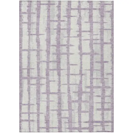Lavender And Ivory Striped Washable Indoor Outdoor Area Rug Photo 2