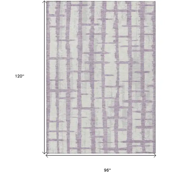 Lavender And Ivory Striped Washable Indoor Outdoor Area Rug Photo 3