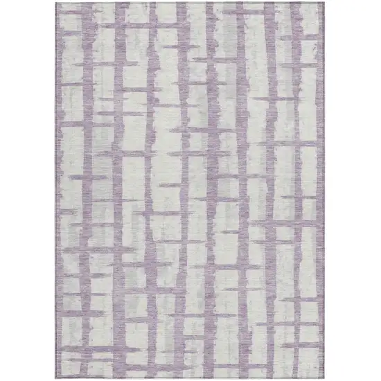 Lavender And Ivory Striped Washable Indoor Outdoor Area Rug Photo 6