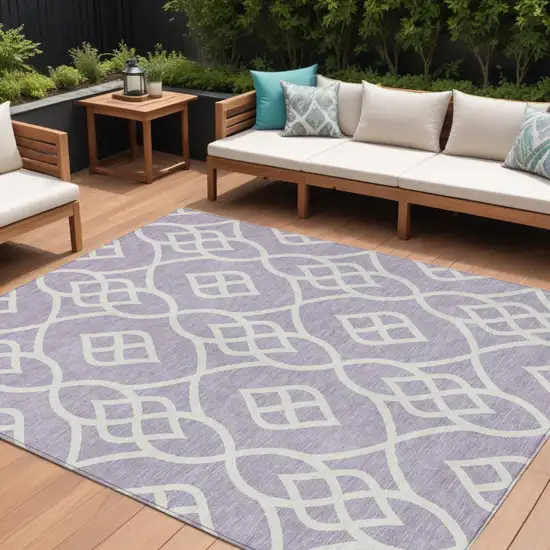 Lavender And Ivory Trellis Washable Indoor Outdoor Area Rug Photo 1
