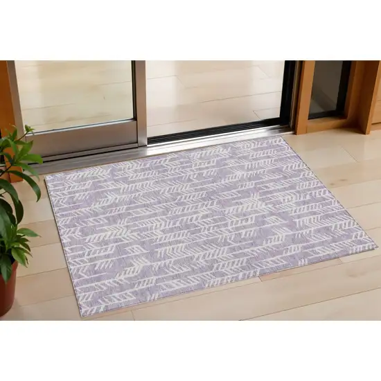 Lavender And Ivory Tribal Washable Indoor Outdoor Area Rug Photo 1