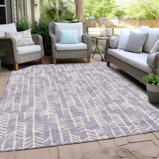 Lavender And Ivory Tribal Washable Indoor Outdoor Area Rug Photo 8