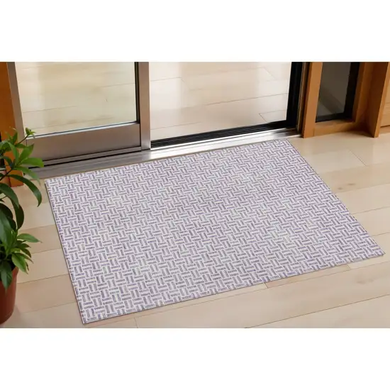 Lavender And Silver Geometric Washable Indoor Outdoor Area Rug Photo 1