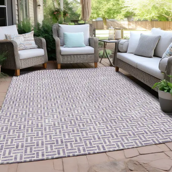 Lavender And Silver Geometric Washable Indoor Outdoor Area Rug Photo 8