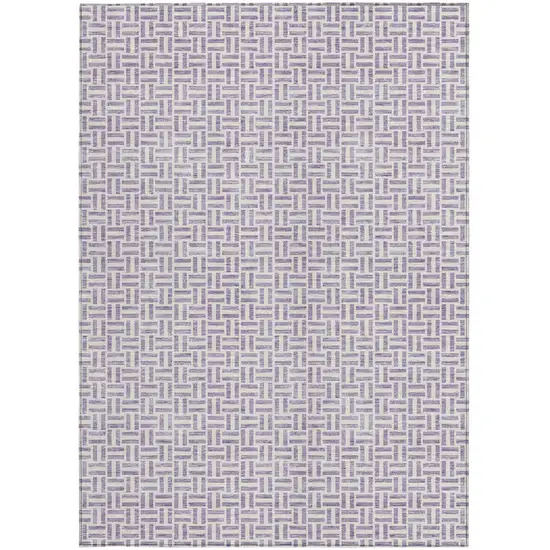 Lavender And Silver Geometric Washable Indoor Outdoor Area Rug Photo 7