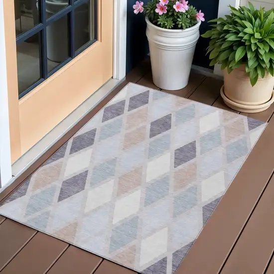 Lavender Brown And Ivory Geometric Washable Indoor Outdoor Area Rug Photo 1