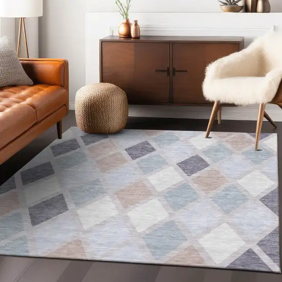 Lavender Brown And Ivory Geometric Washable Indoor Outdoor Area Rug Photo 9