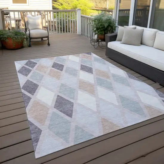 Lavender Brown And Ivory Geometric Washable Indoor Outdoor Area Rug Photo 8