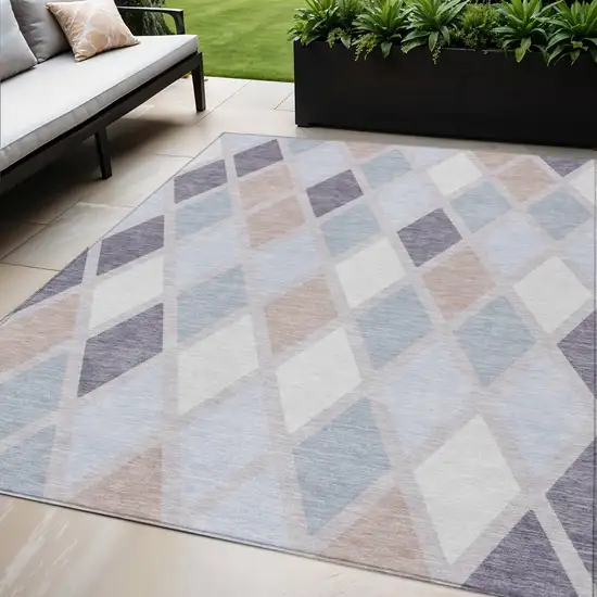 Lavender Brown And Ivory Geometric Washable Indoor Outdoor Area Rug Photo 1