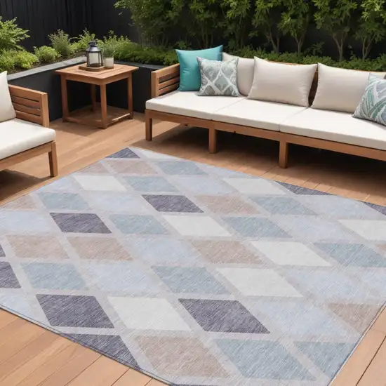 Lavender Brown And Ivory Geometric Washable Indoor Outdoor Area Rug Photo 1