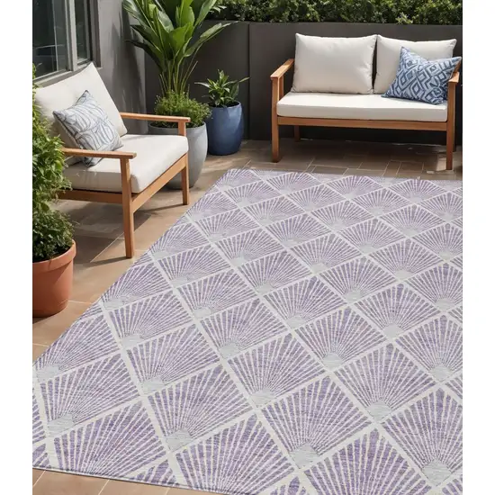 Lavender Gray And Ivory Geometric Washable Indoor Outdoor Area Rug Photo 1