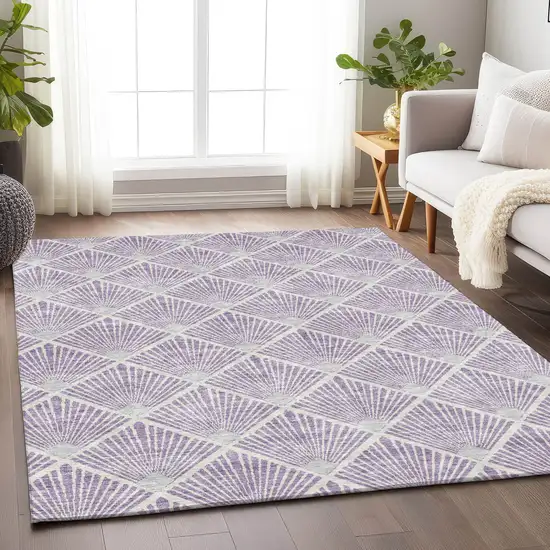 Lavender Gray And Ivory Geometric Washable Indoor Outdoor Area Rug Photo 9