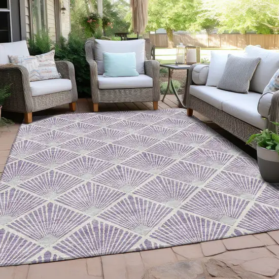 Lavender Gray And Ivory Geometric Washable Indoor Outdoor Area Rug Photo 8
