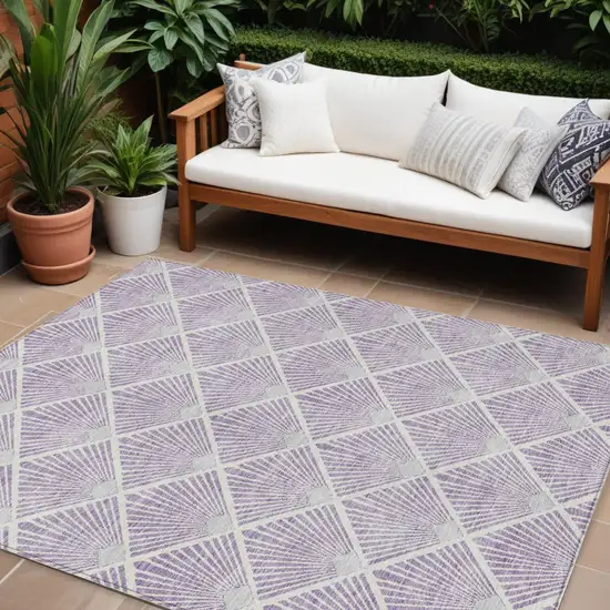 Lavender Gray And Ivory Geometric Washable Indoor Outdoor Area Rug Photo 1