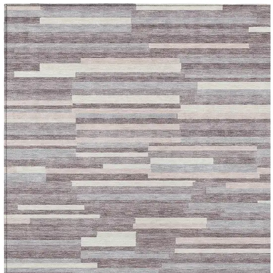 Lavender Gray And Ivory Striped Washable Indoor Outdoor Area Rug Photo 6