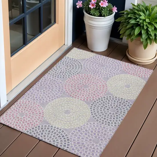 Lavender Purple And Gray Geometric Washable Indoor Outdoor Area Rug Photo 1