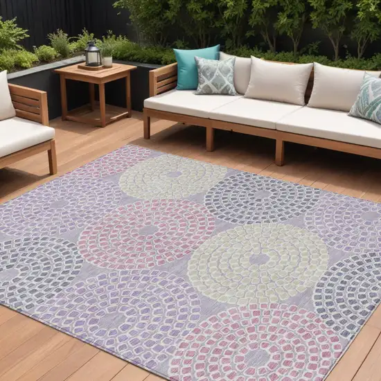 Lavender Purple And Gray Geometric Washable Indoor Outdoor Area Rug Photo 1