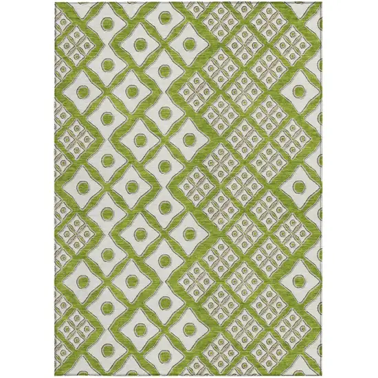 Lime Green And Ivory Geometric Washable Indoor Outdoor Area Rug Photo 7