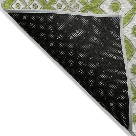 Lime Green And Ivory Geometric Washable Indoor Outdoor Area Rug Photo 4