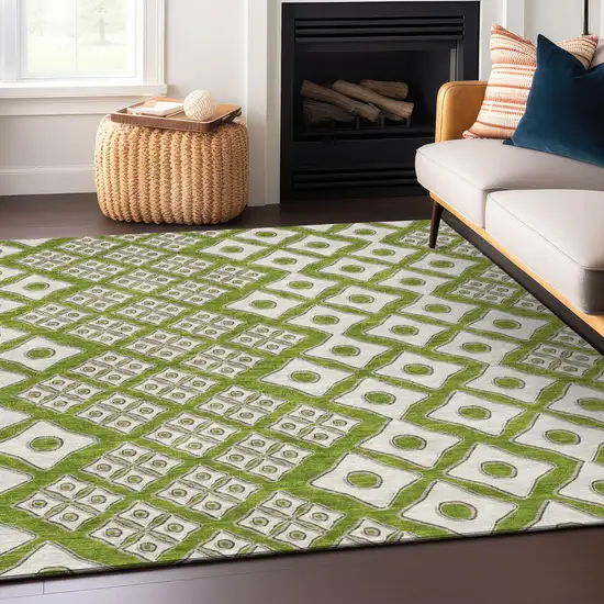 Lime Green And Ivory Geometric Washable Indoor Outdoor Area Rug Photo 8